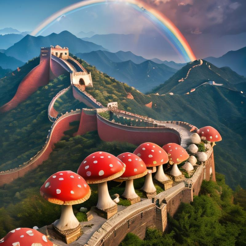 00248-2611618841-masterpiece, intricate photo, precisely detailed gigantic mushrooms with reddish caps and the chinese great wall, background enc.jpg